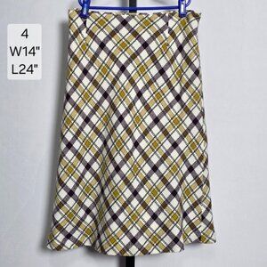 Pendleton Plaid Skirt Size 4 Cream Yellow Wool Blend Bias Cut A-Line Knee Length